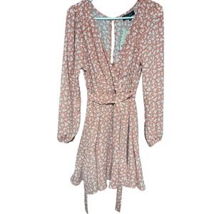 Trixxi long sleeve floral dress size M coral orange